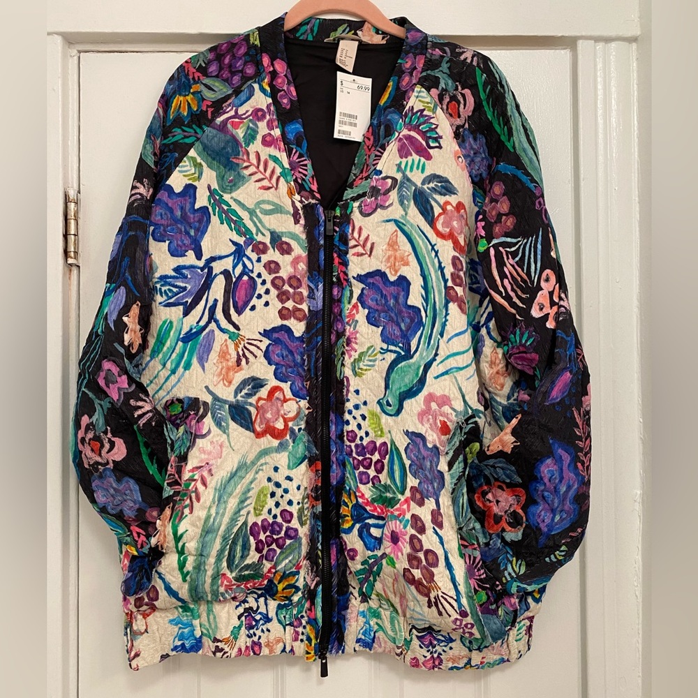 NWT H&M Watercolor Colorful Bomber Jacket